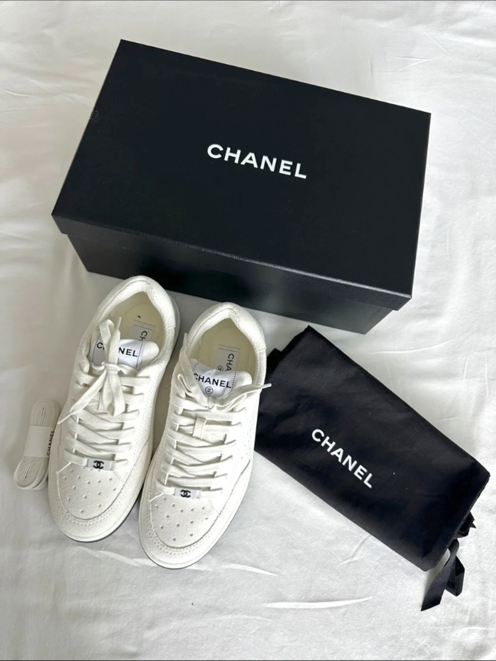 NEW***  CHANEL  Interlocking CC Logo Suede Sneakers